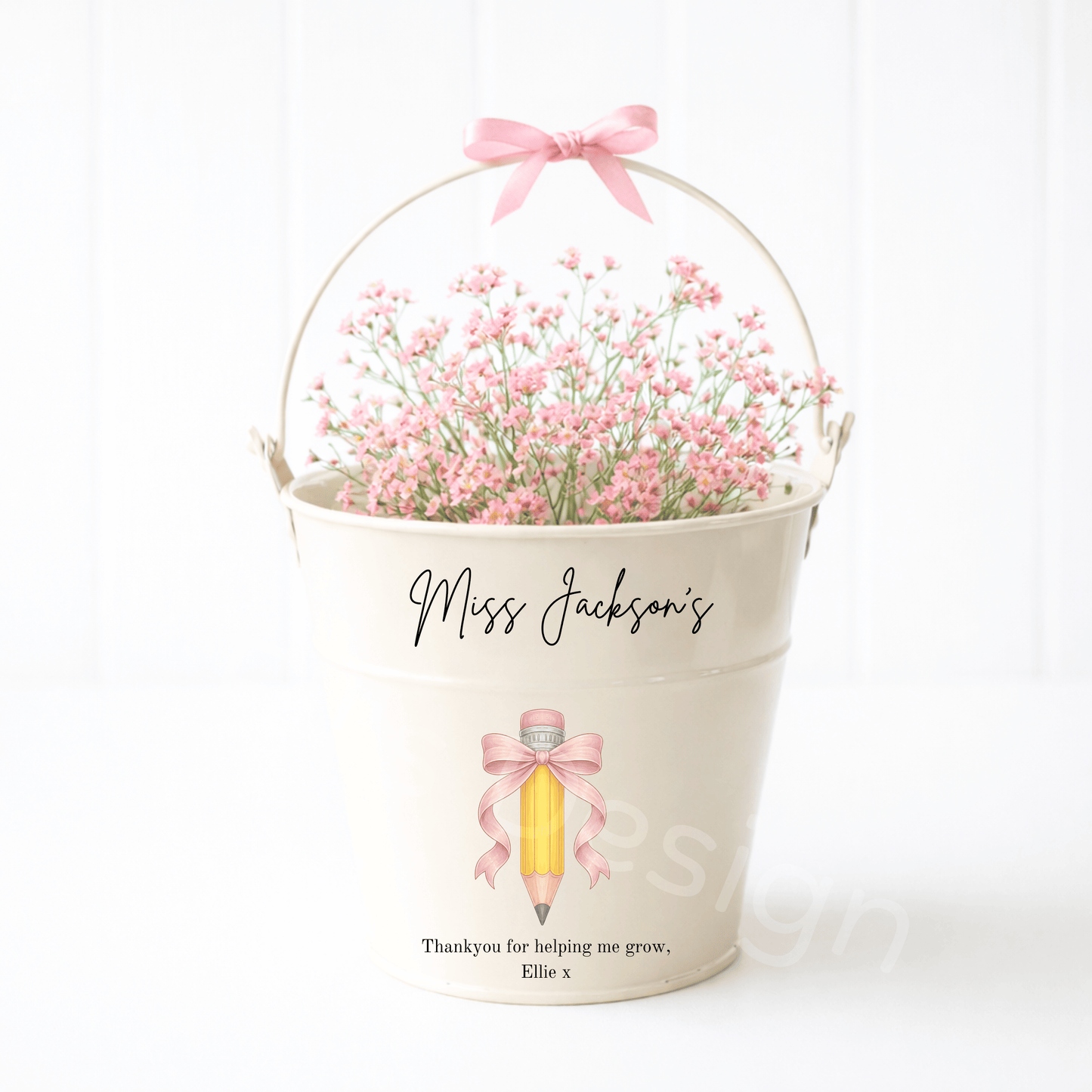 Personalised Teacher Small Plant Pot-Bow Pencil Theme