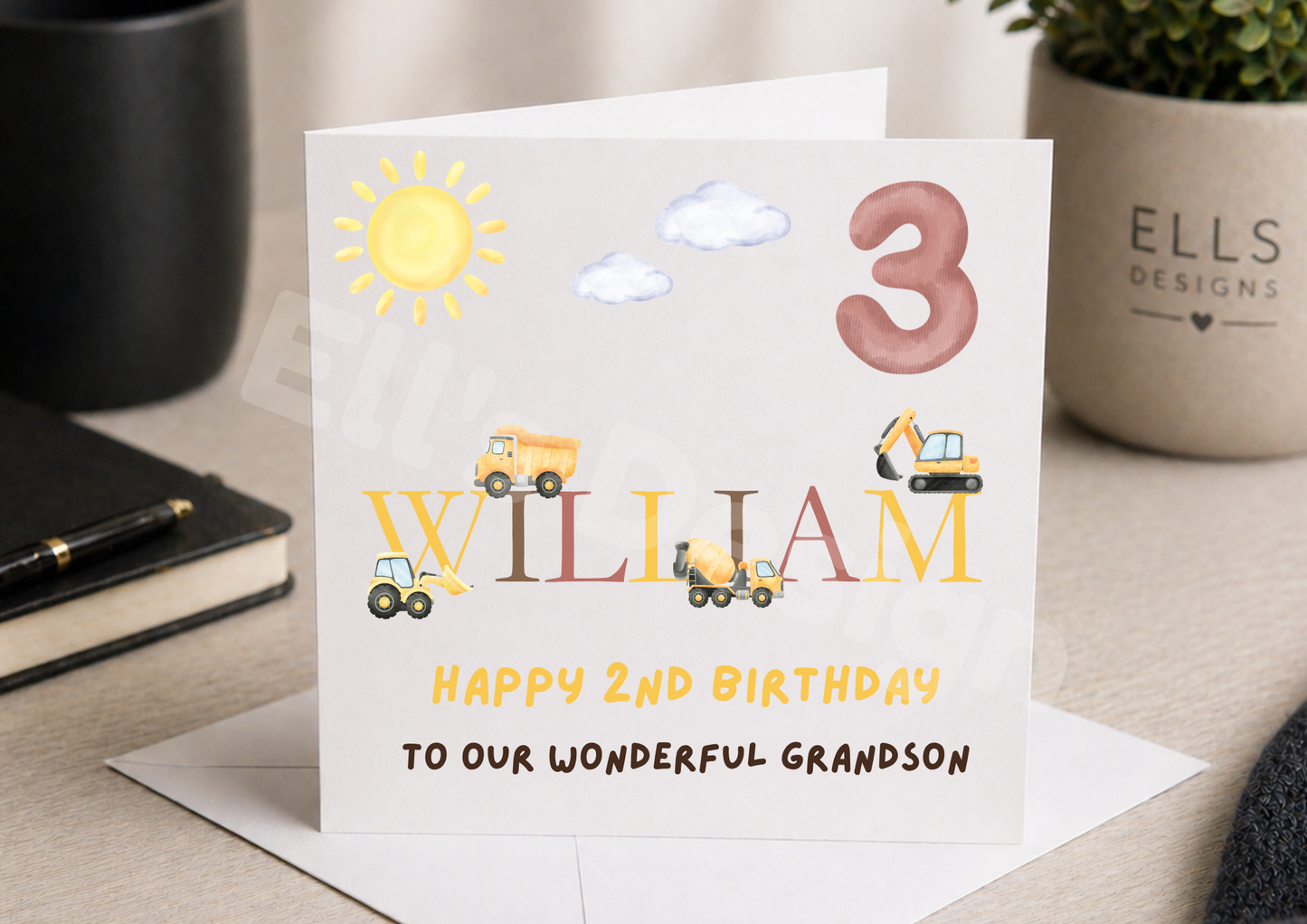 Digger Theme Personalised Birthday Card