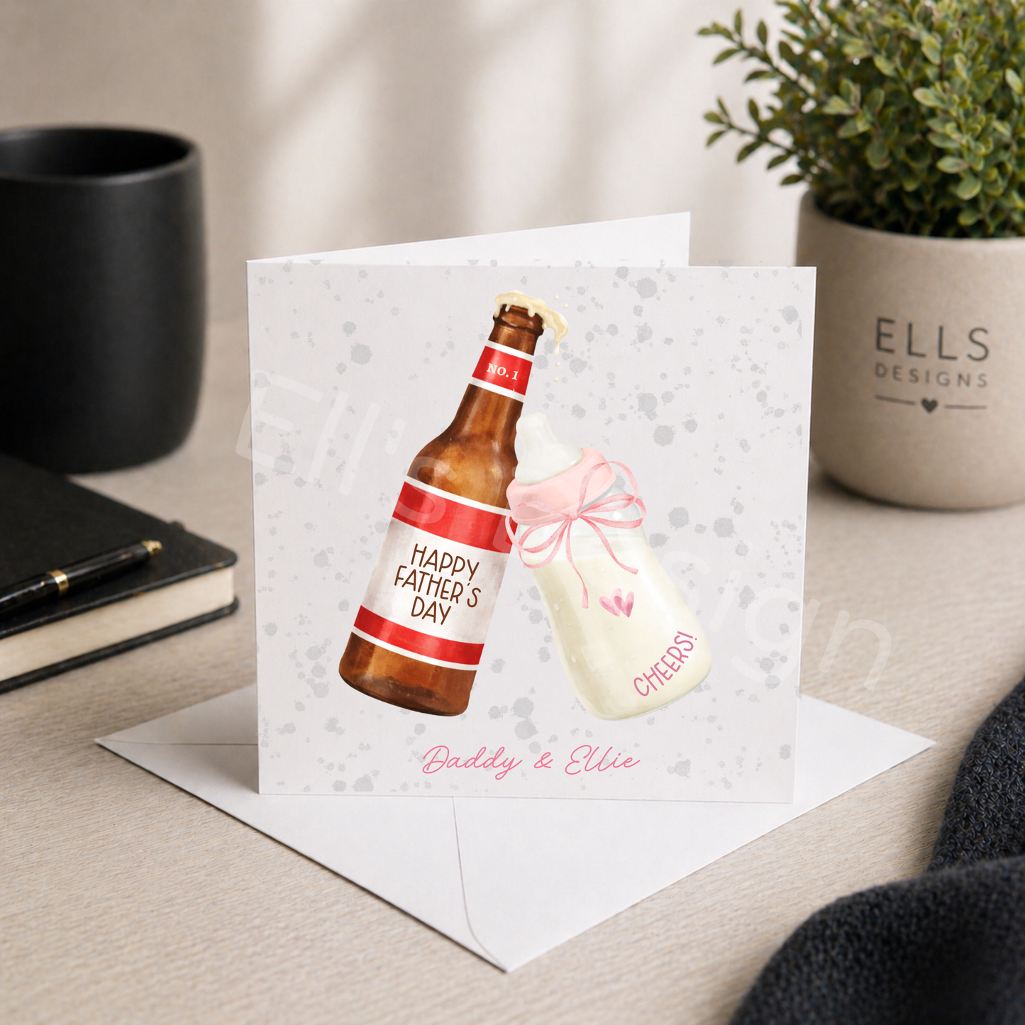 Personalised Fathers Day Card-Daddy & Me / Beer & Milk Design