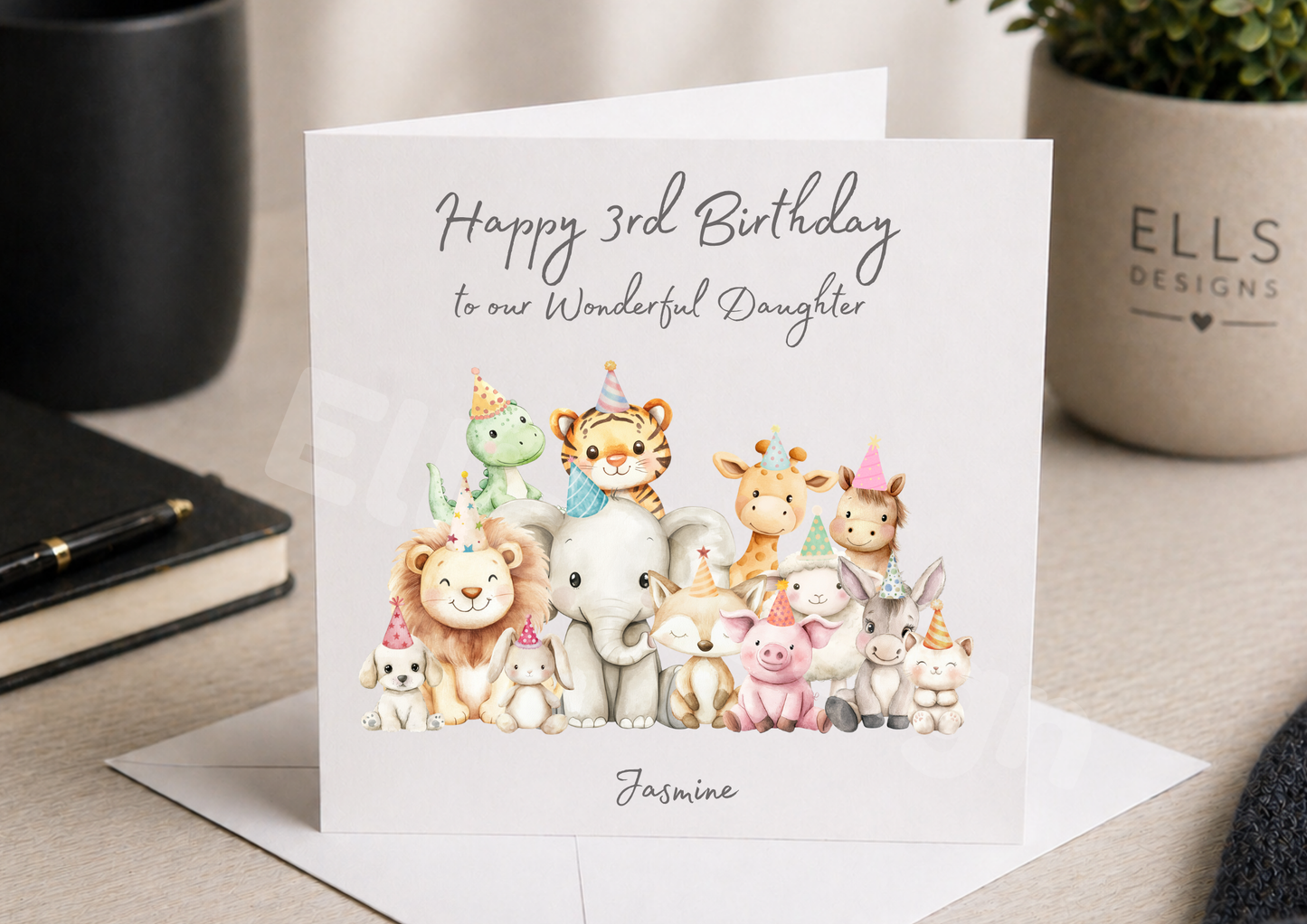 Birthday Hat Animal Theme Personalised Birthday Card