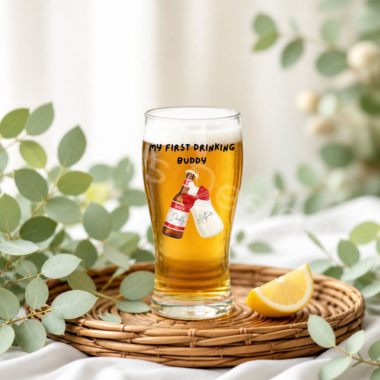 Personalised Fathers Day Glass - Beer & Bottle