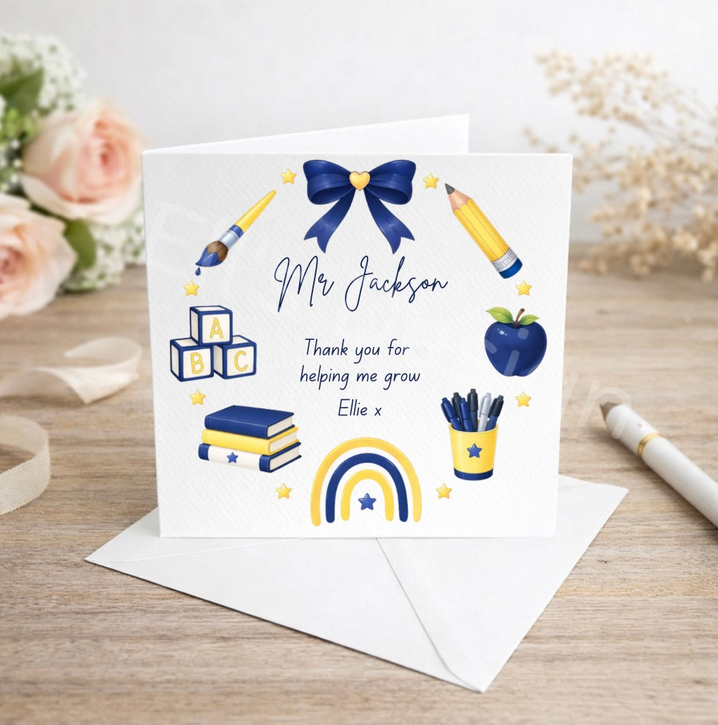 Personalised Teacher Wreath Card