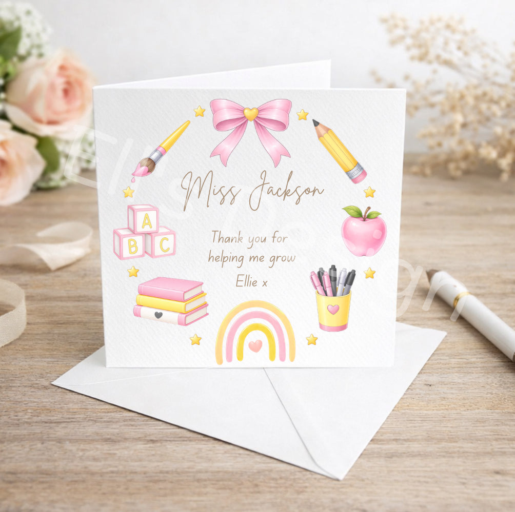 Personalised Teacher Wreath Card