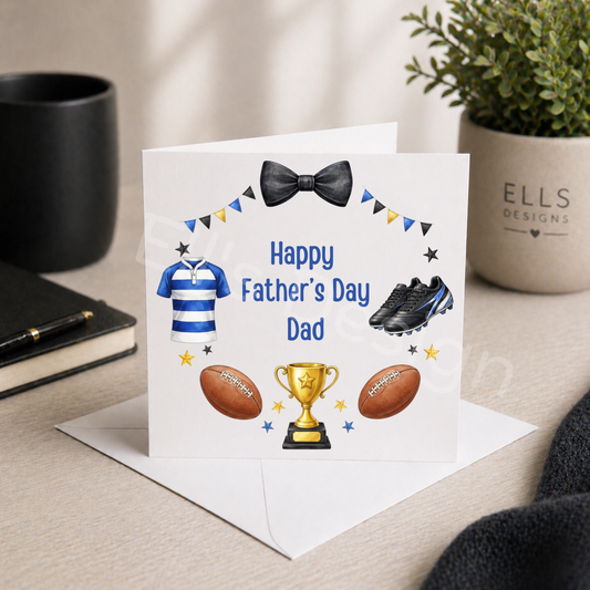 Personalised Fathers Day Card- Rugby
