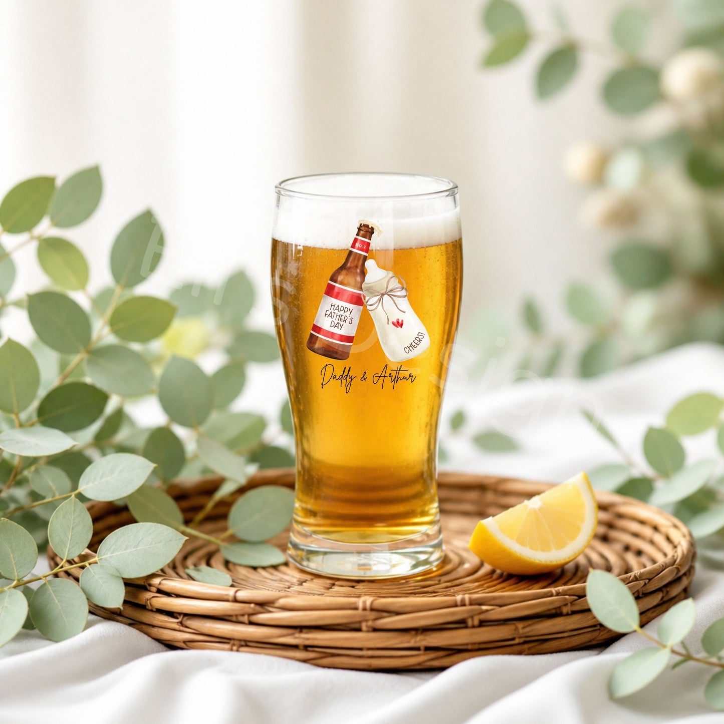 Personalised Fathers Day Glass - Beer & Bottle