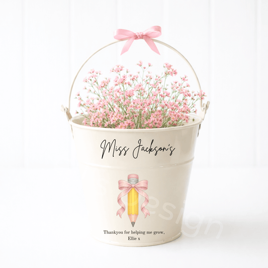 Personalised Teacher Small Plant Pot-Bow Pencil Theme