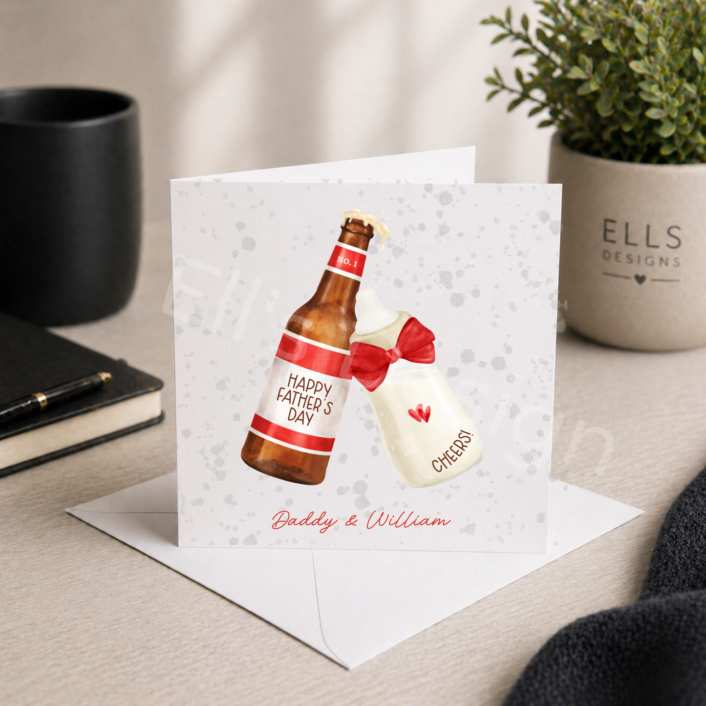 Personalised Fathers Day Card-Daddy & Me / Beer & Milk Design