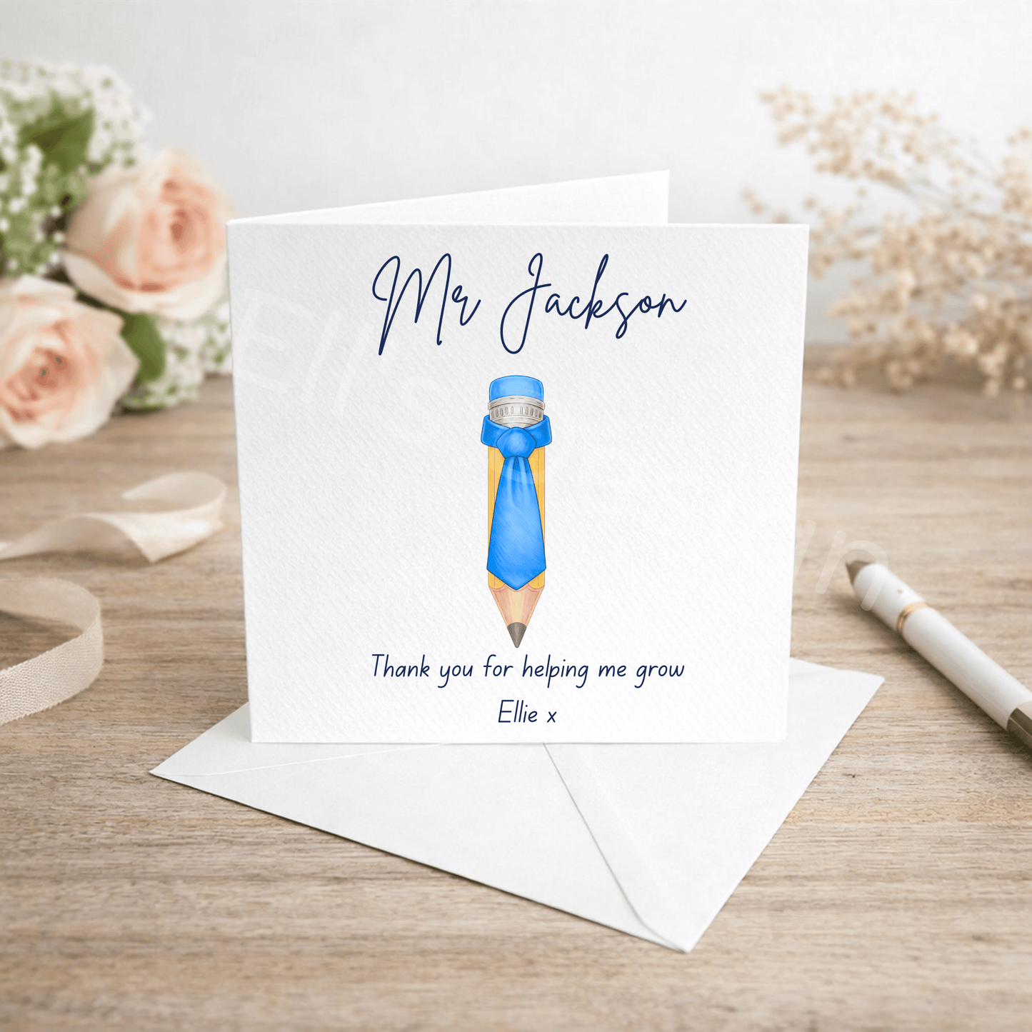 Personalised Teachers Card - Tie Pencil Theme