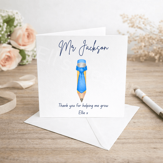 Personalised Teachers Card - Tie Pencil Theme