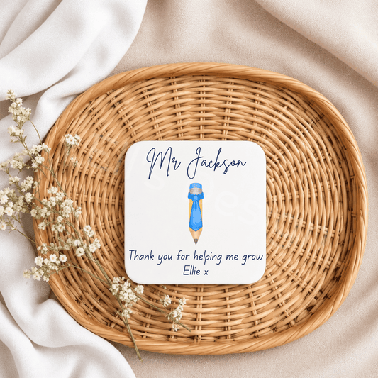 Personalised Teachers Coaster - Tie Pencil Theme
