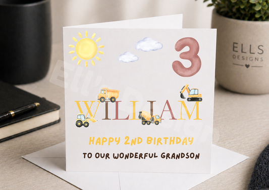 Digger Theme Personalised Birthday Card