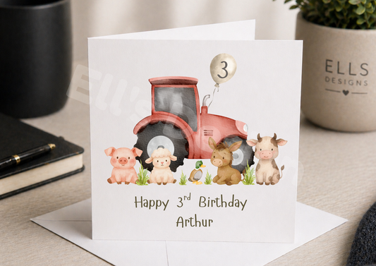 Farm Animal Theme Personalised Birthday Card