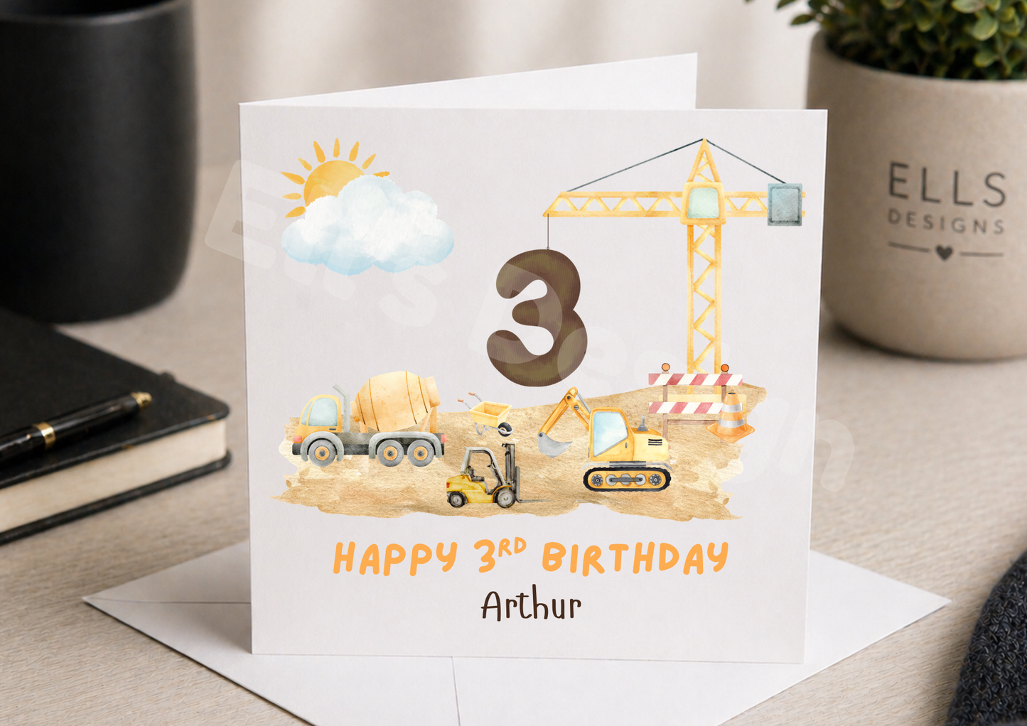 Construction  Theme Personalised Birthday Card