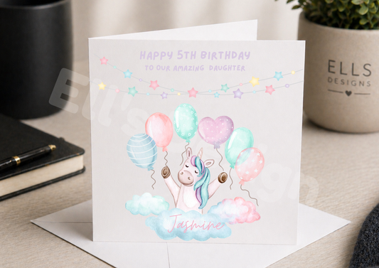 Unicorn Theme Personalised Birthday Card