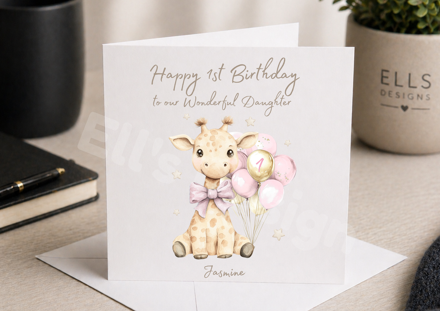 Pink Giraffe  Theme Personalised Birthday Card