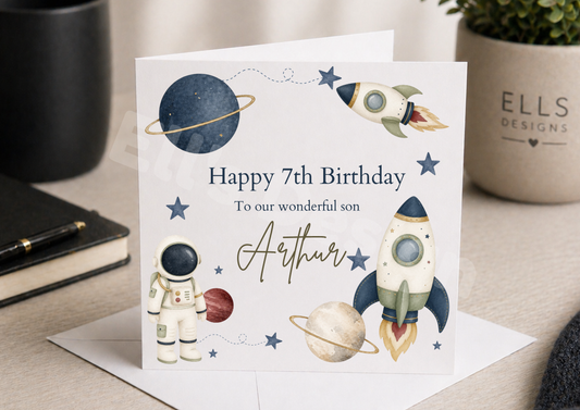 Space Theme Personalised Birthday Card