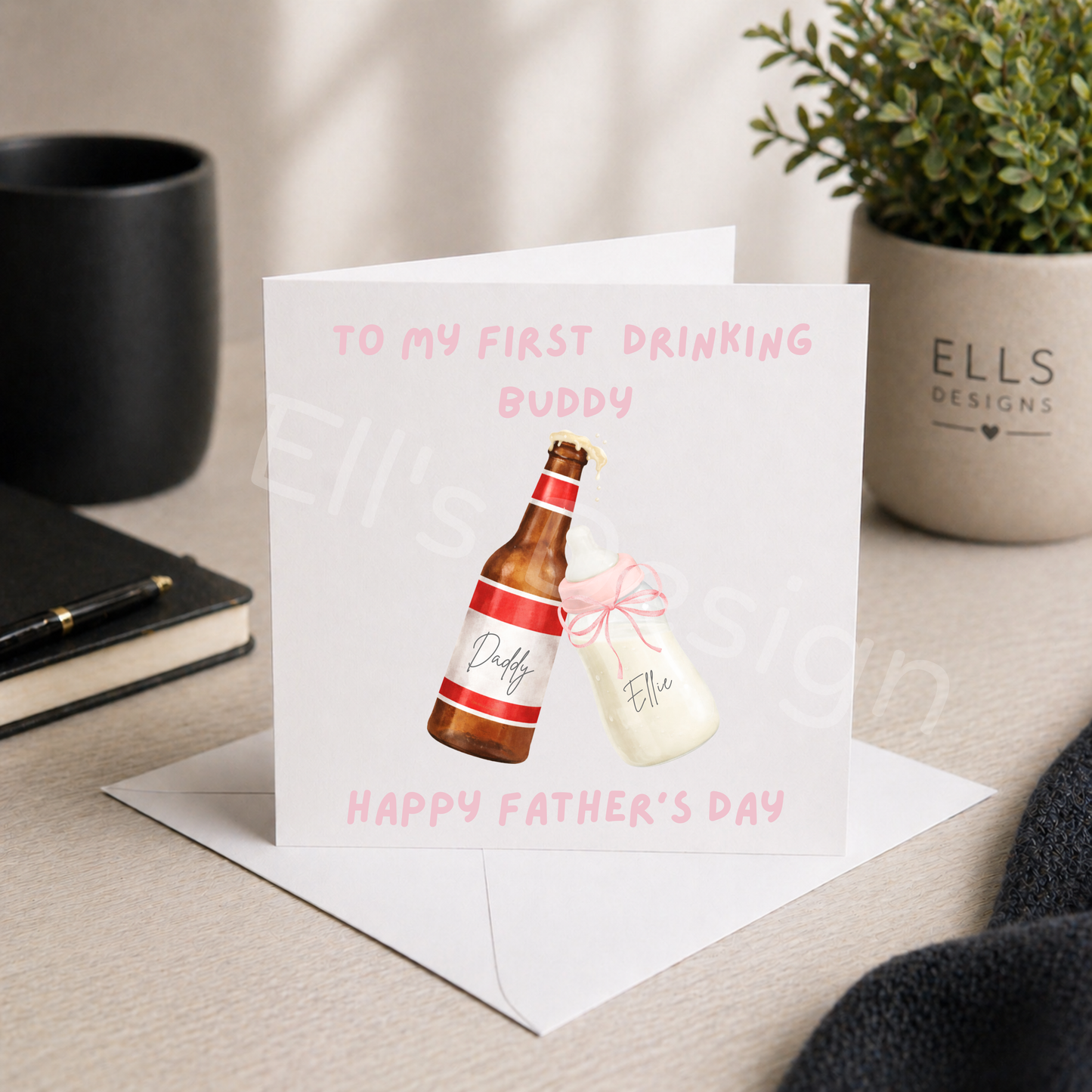 Personalised Fathers Day Card-Daddy & Me / Beer & Milk Design