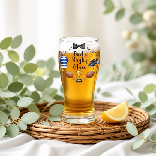 Personalised Fathers Day Glass-Rugby