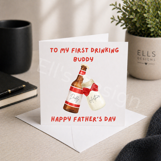 Personalised Fathers Day Card-Daddy & Me / Beer & Milk Design