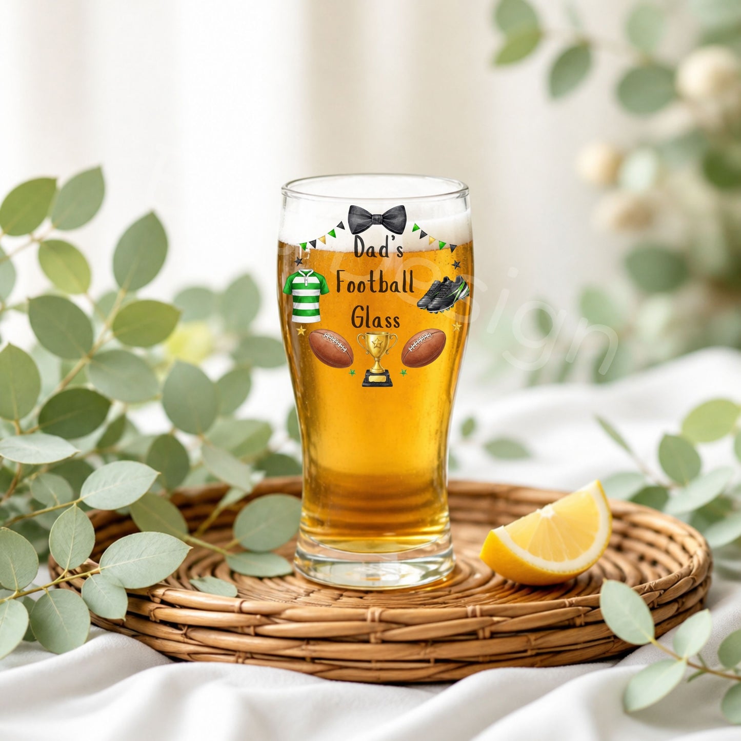 Personalised Fathers Day Glass-Rugby