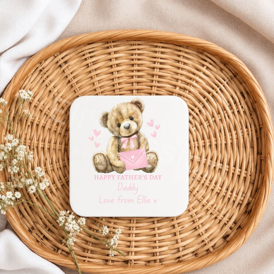 Father's Day Coaster-Pink Bear